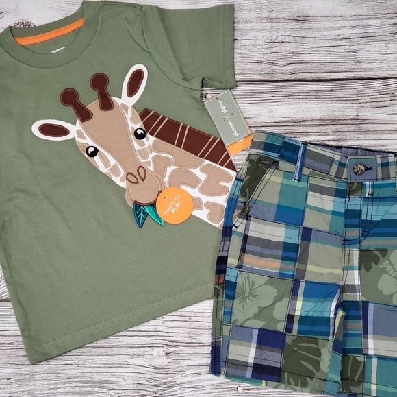NEW Gymboree Summer Safari Embroidered T-Shirts, Patchwork Shorts, & Cap Bundle - Picture 4 of 12